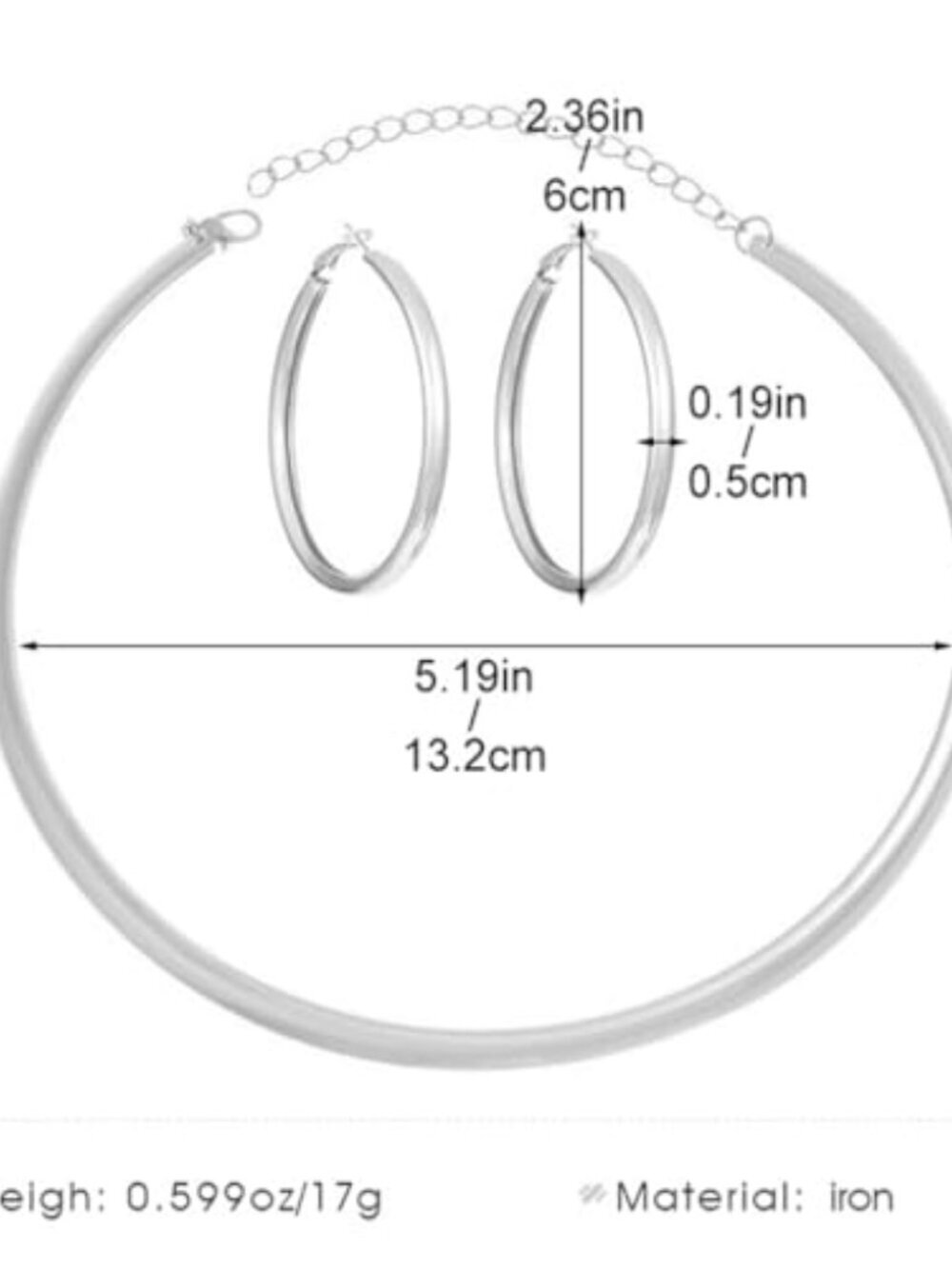 BRAND NEW Women Chunky Large Round Circle Choker Necklace Earrings Set - Picture 2 of 7